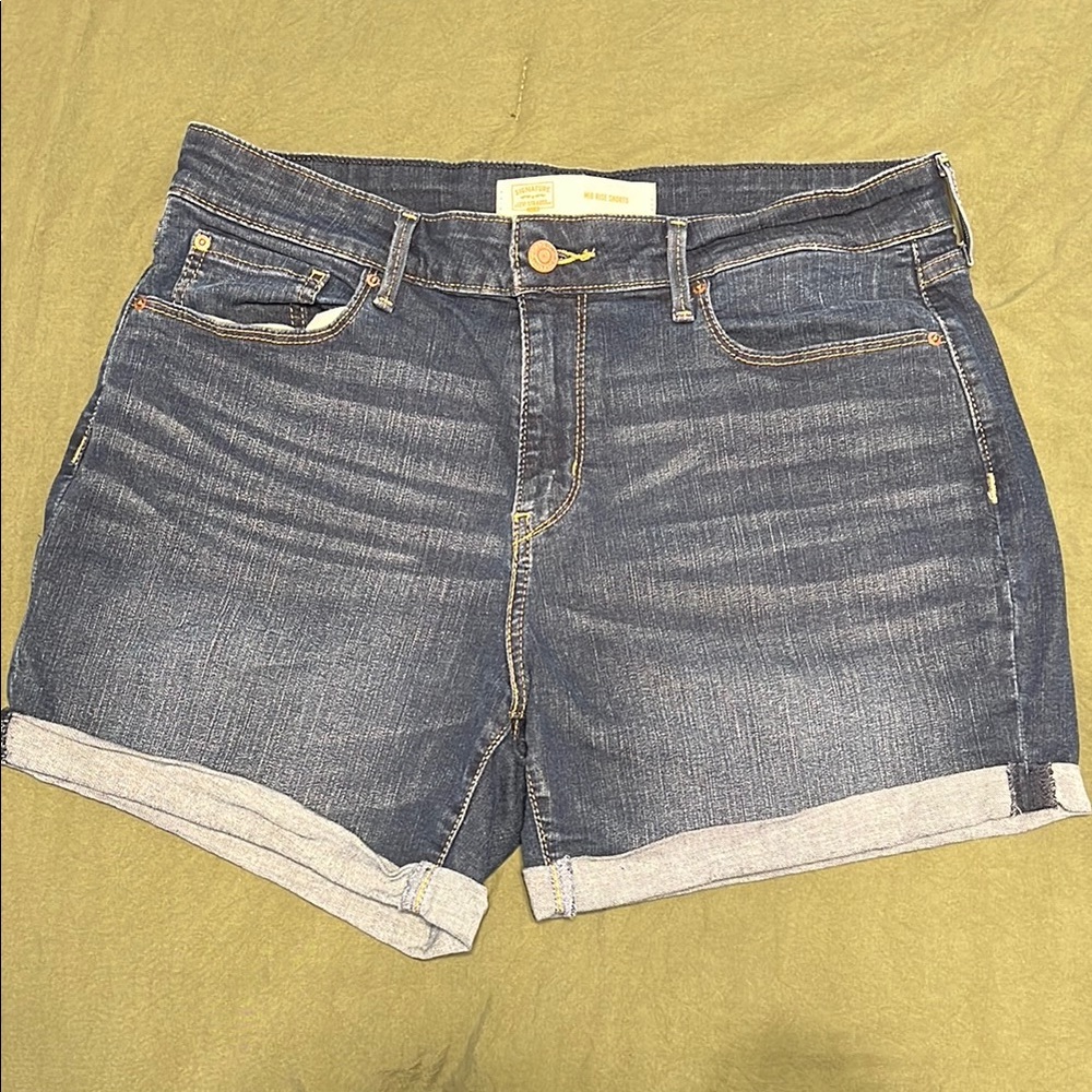 High-Waisted Blue Jean Shorts with Rolled Cuffs